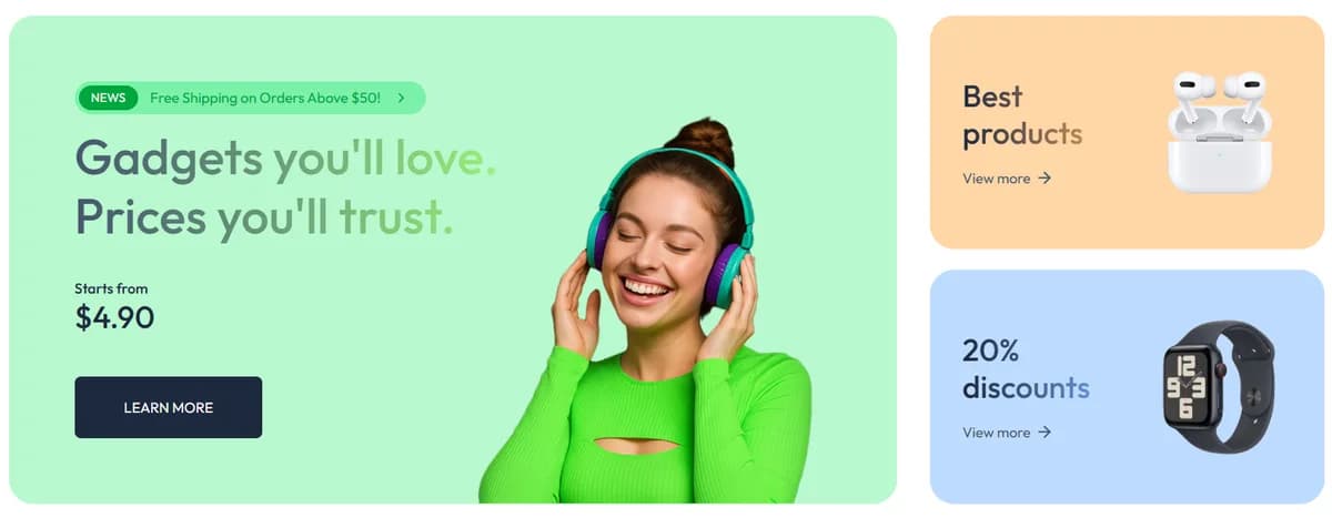 Gadget template — Home page with promo banners
